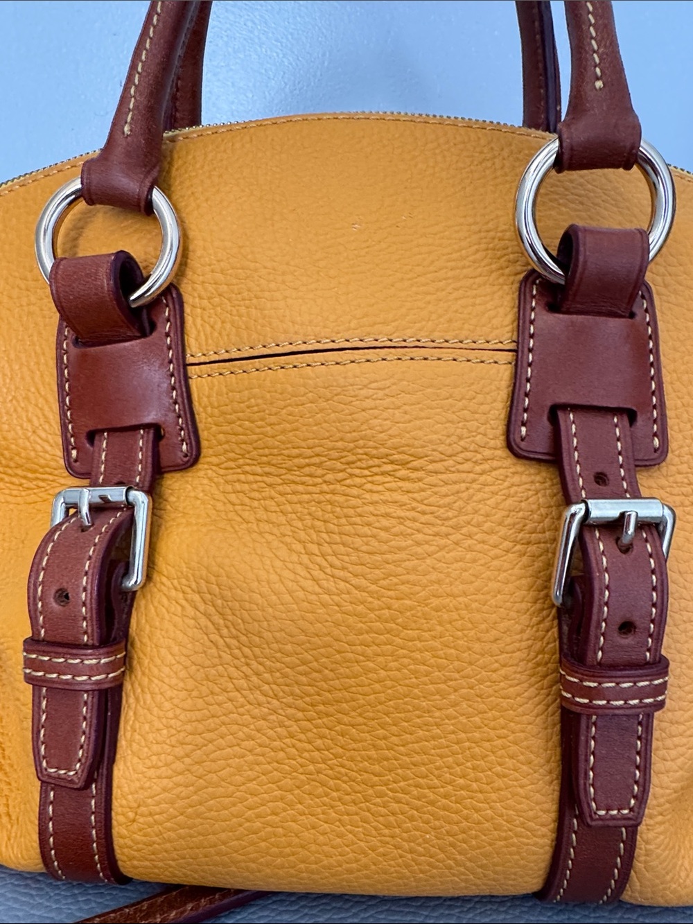 DOONEY & BOURKE CANARY YELLOW & BROWN TRIM PEBBLED LEATHER SATCHEL & COIN POUCH - Picture 10 of 16